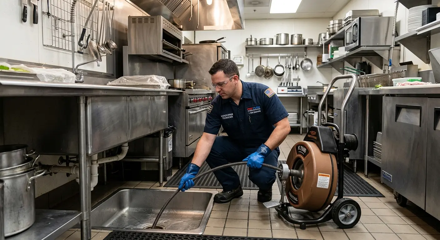 Commercial drain cleaning service in a restaurant kitchen in Battle Ground
