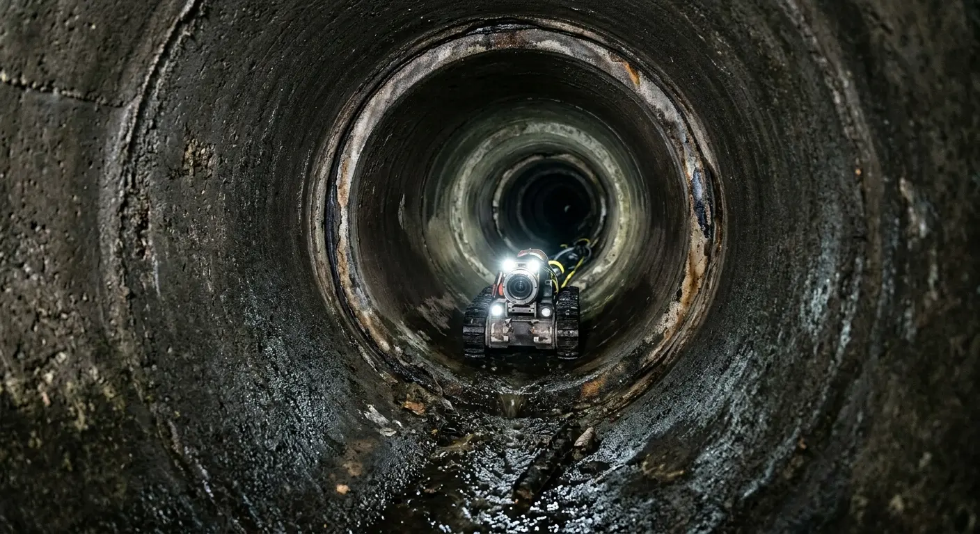 Robotic sewer camera inspecting pipe interior for Drain Snake Service in Battle Ground