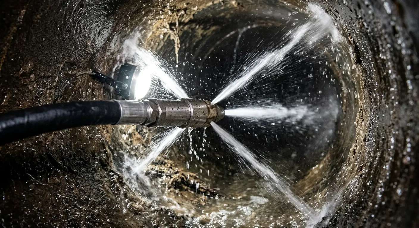High-pressure hydro jetting nozzle cleaning sewer pipe for Storm Drain Cleaning in Battle Ground